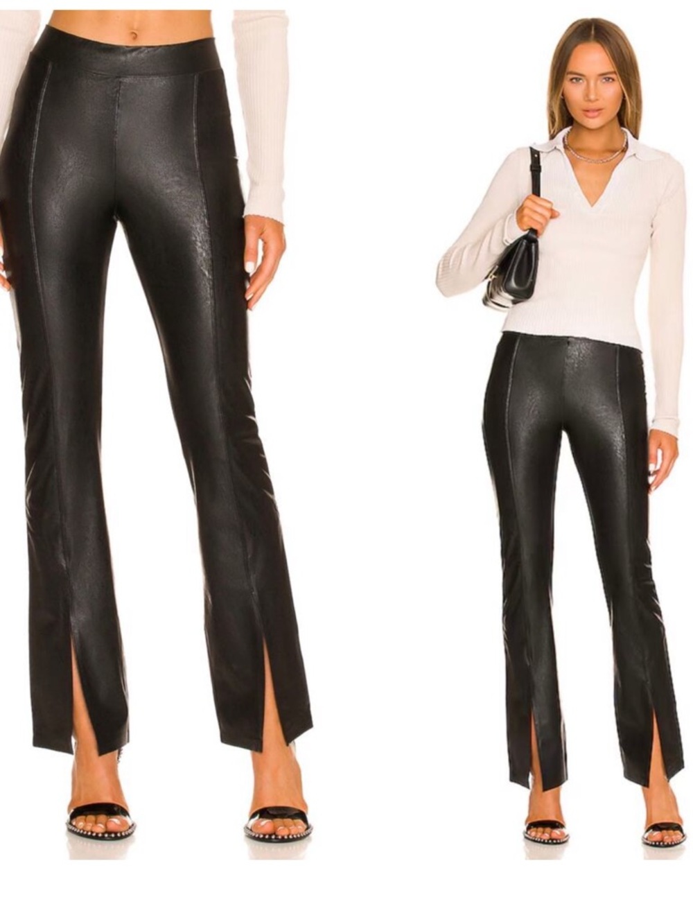 Commando Black Faux Leather High-Rise Split-Hem Pants sz S #T1